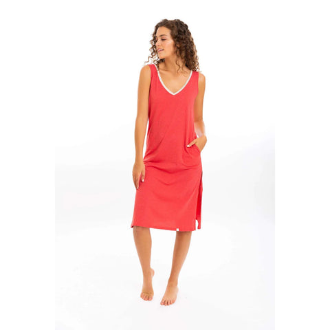 Pima Long Dress in Coral