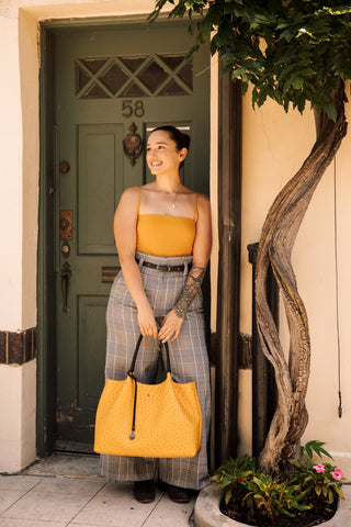 Naomi Vegan Leather Tote Bag in Yellow