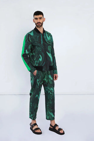Bomber Jacket in Green Swirl Print