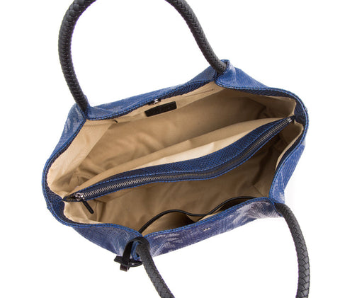Naomi Vegan Leather Tote Bag in Blue Snake