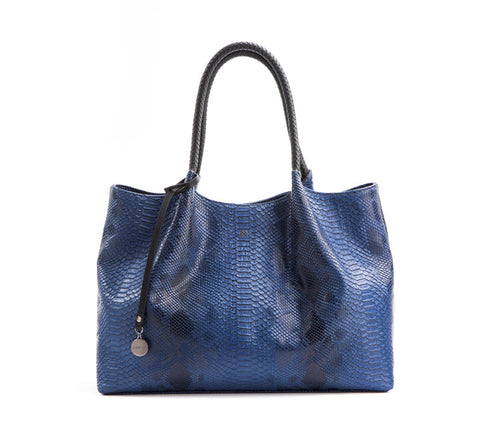 Naomi Vegan Leather Tote Bag in Blue Snake