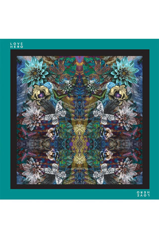 Dark Nature Floral Scarf with Teal Border - Large