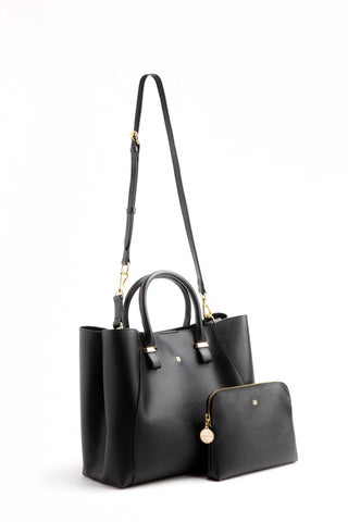 Jane Vegan Leather Satchel Bag in Black