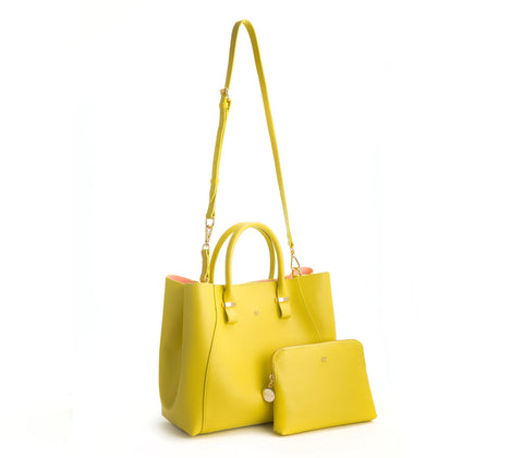 Jane Vegan Leather Satchel Bag in Lemon Yellow