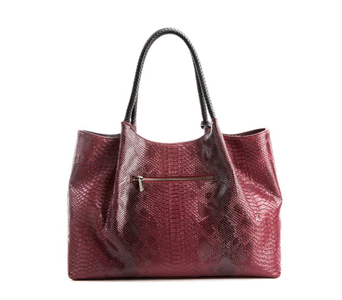 Naomi Vegan Leather Tote Bag in Red Snake