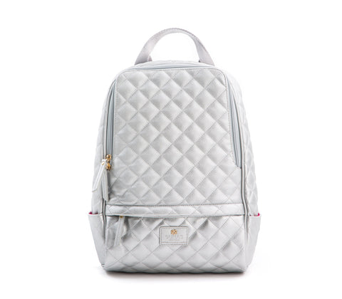 Cougar Vegan Quilted Backpack in Silver