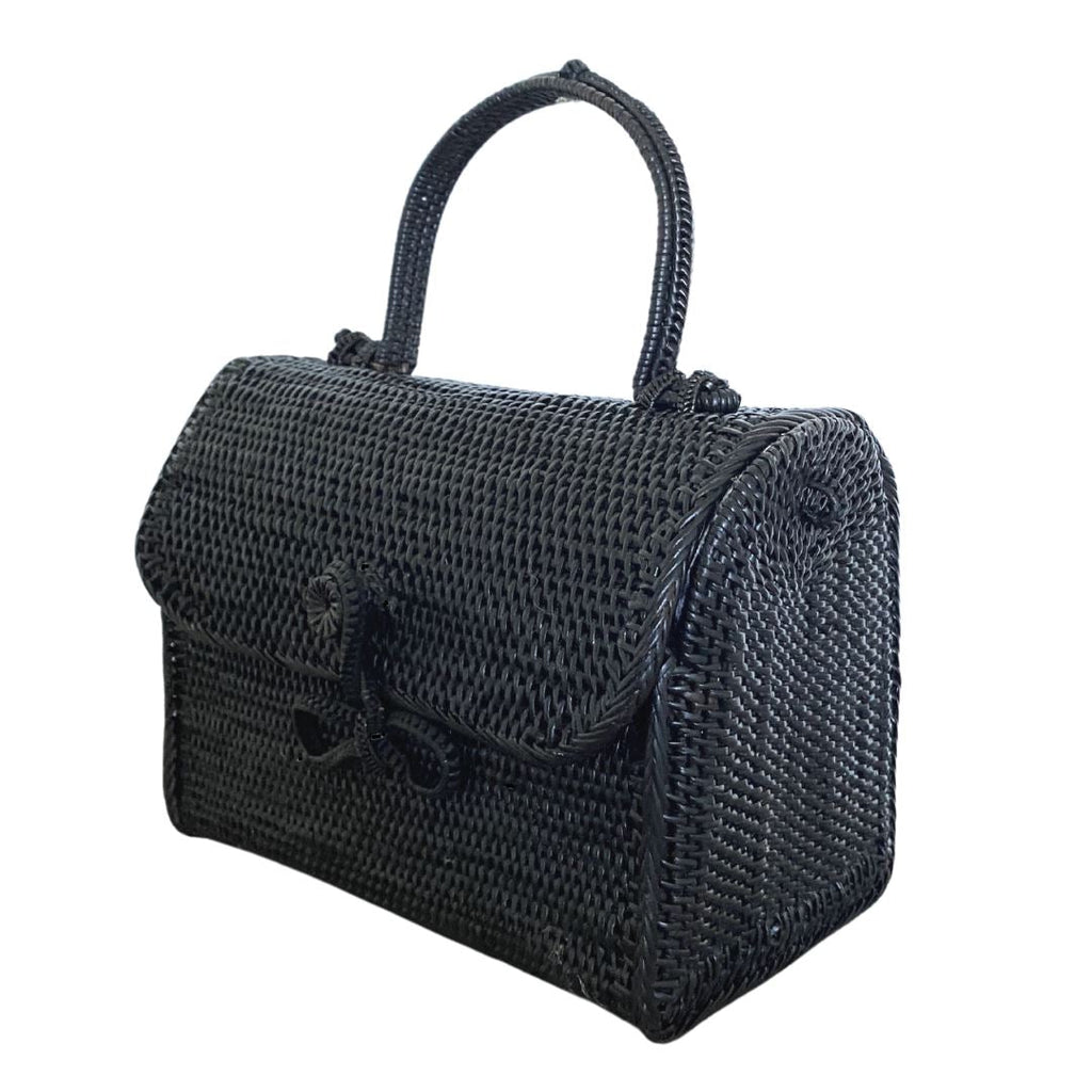 Alice Rattan Handbag in Black