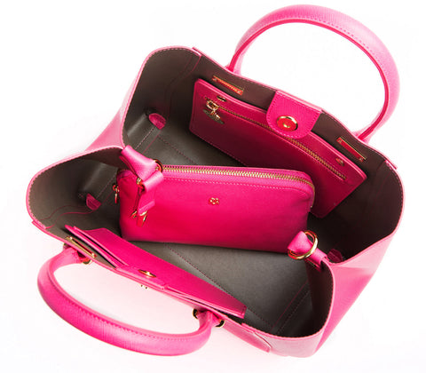 Jane Vegan Leather Satchel Bag in Hot Pink