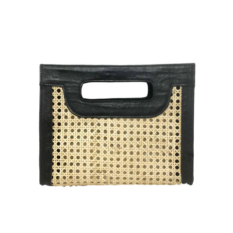 Kate Cane Leather Clutch Bag in Black