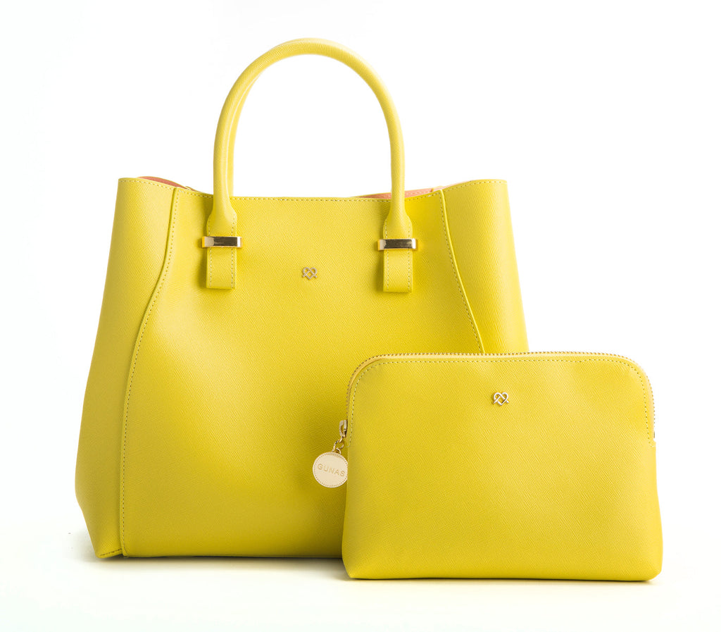 Jane Vegan Leather Satchel Bag in Lemon Yellow