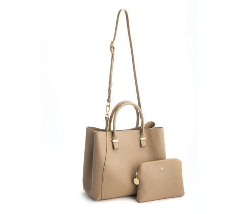 Jane Vegan Leather Satchel Bag in Light Brown