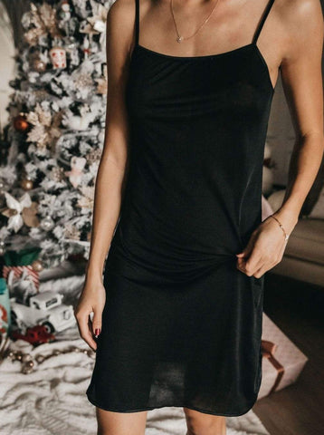 Lightweight Knit Silk Slip Dress in Black