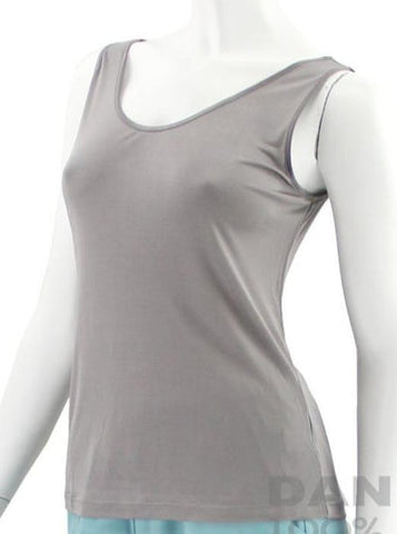 Women's Basic Silk Scoop Neck Tank Top in Charcoal Gray