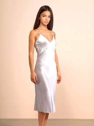 Aphrodite White Silk Slip Dress in Light Champagne