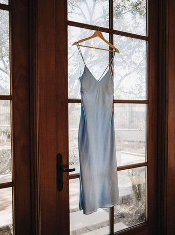 The Sunday Silk Slip Dress (Adjustable Straps and Built in Bra) in French Blue