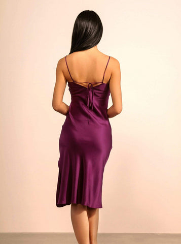 The Sunday Silk Slip Dress (Adjustable Straps and Built in Bra) in Mulberry Muse