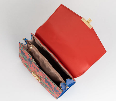 Simone Vegan Leather Handbag in Red Print