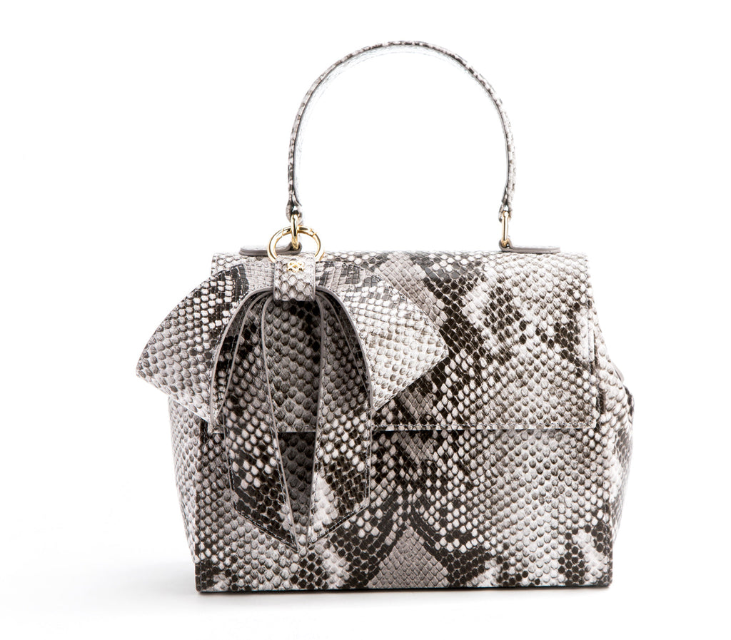 Cottontail Vegan Leather Bag Snake Skin Texture in Black and White