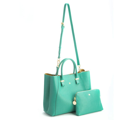 Jane Vegan Leather Satchel Bag in Tiffany Blue